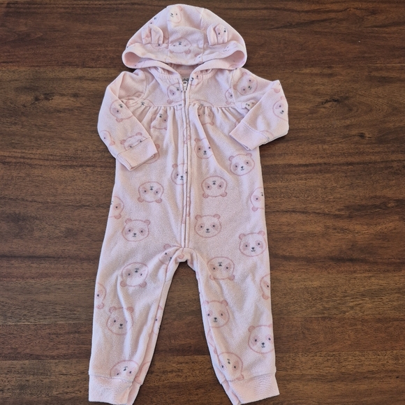 Carter's Other - Carters Girls Pink Fleece Teddy Bear Hooded Jumpsuit Size 12M